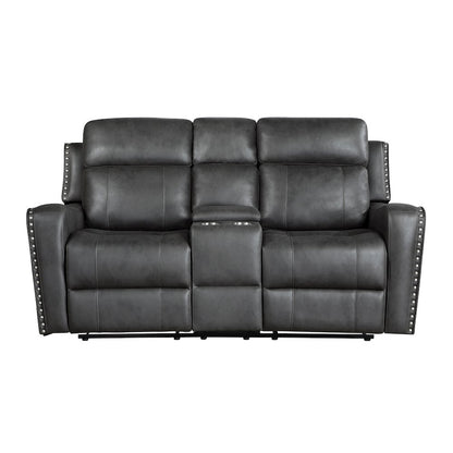 Kellen Microfiber Double Reclining Love Seat in Smoky Gray