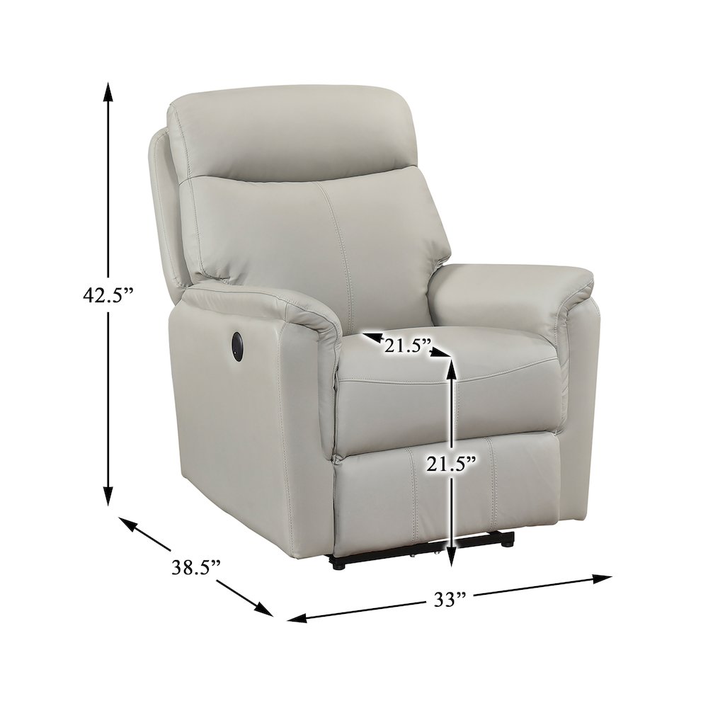 Leif Leather Power Reclining Chair in Light Gray