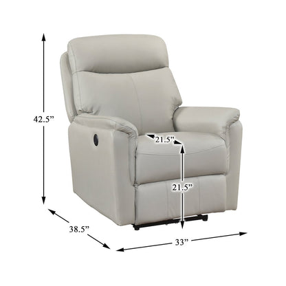 Leif Leather Power Reclining Chair in Light Gray