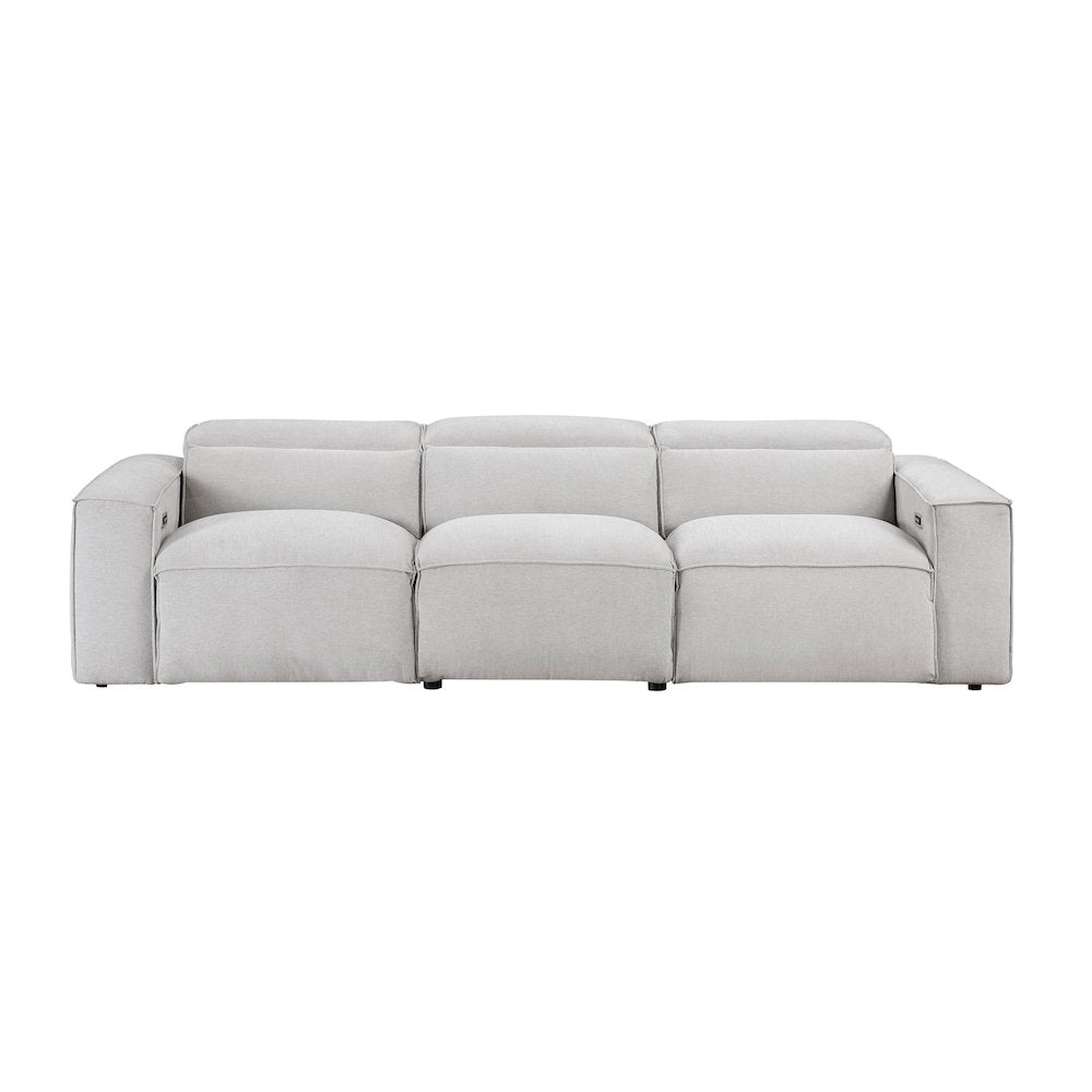 Phoebe Microfiber Power Double Reclining Sofa in Light Gray