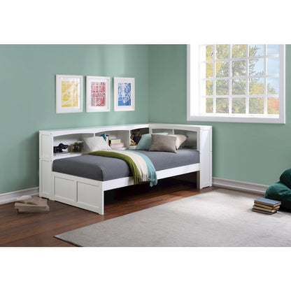 Galen Pine Twin Bookcase Corner Bed in White