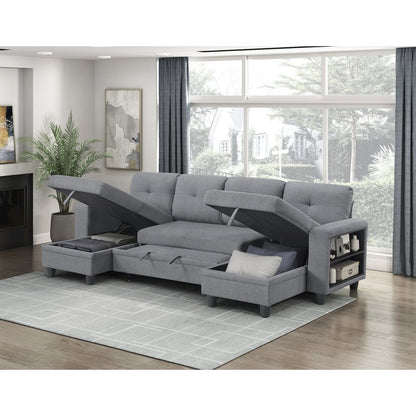 Robinson Boucle Sectional with Two Chaises, Pull-out Bed in Gray