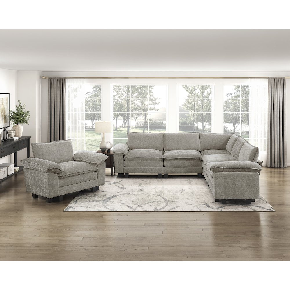 Dublin Chenille 5-Piece Modular Sectional in Dark Pewter