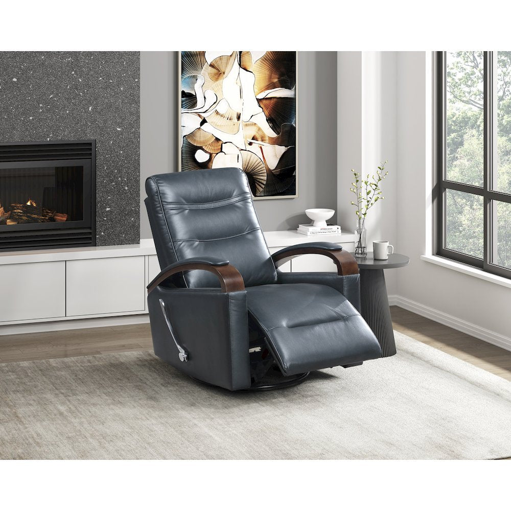 Margot Faux Leather Swivel Glider Reclining Chair in Dark Blue
