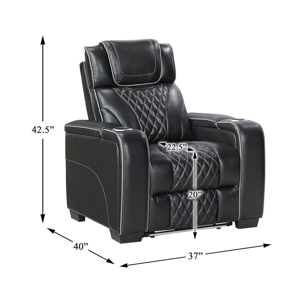 Apex Leather Power Reclining Chair with Power Headrest and Heat in Black