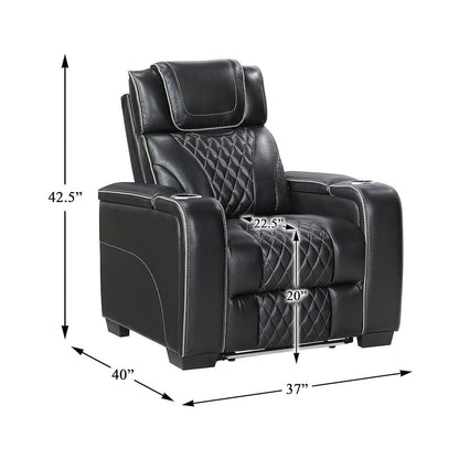 Apex Leather Power Reclining Chair with Power Headrest and Heat in Black