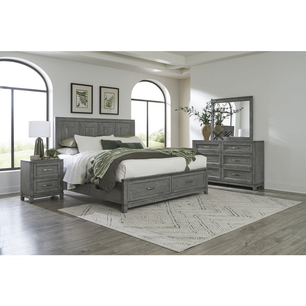 Garretson Acacia CK Platform Bed with Footboard Storage in Gray