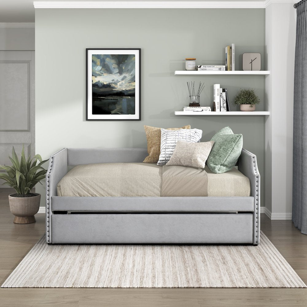 Shiloh Textured Daybed with Trundle in Light Gray