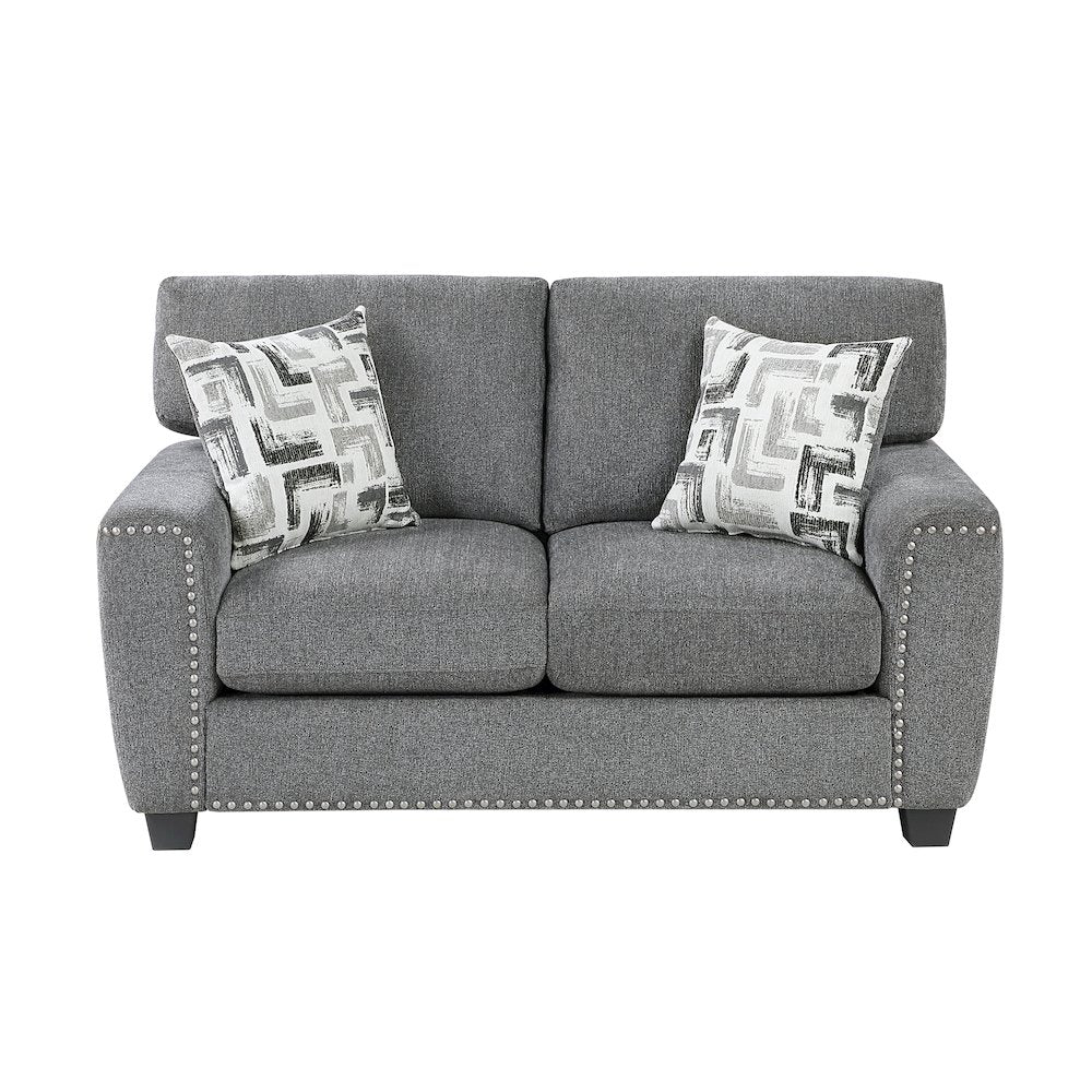 Isabel Chenille 2pc Set: Sofa, Loveseat in Dark Gray