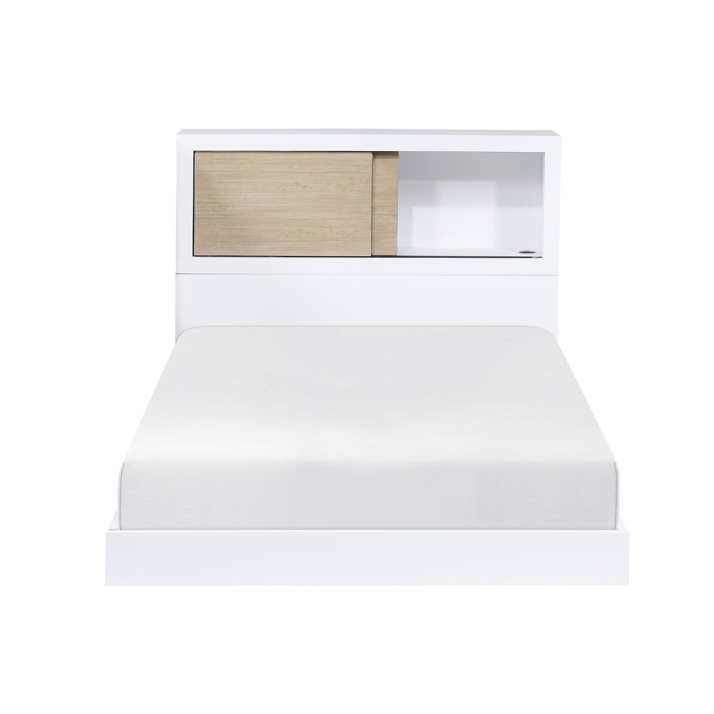 Asker Asian Hardwood Twin Bookcase Bed in 2-Tone (White and Natural)