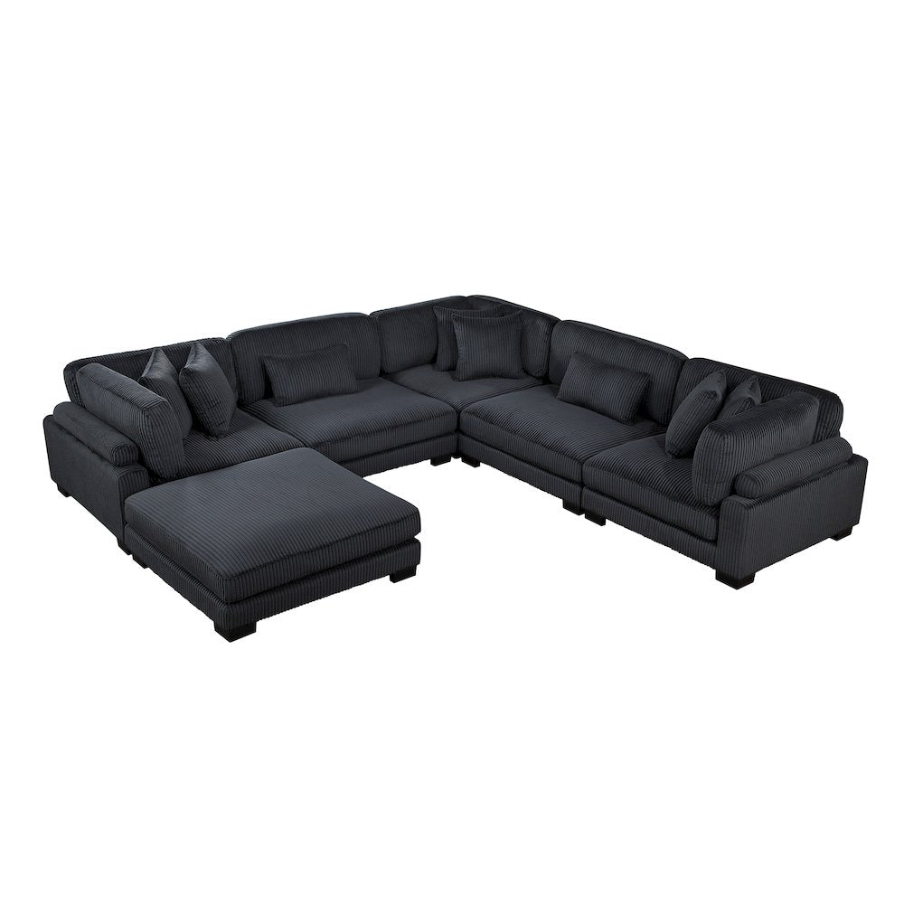 Traverse Corduroy 6-Piece Modular Sectional with Ottoman in Black
