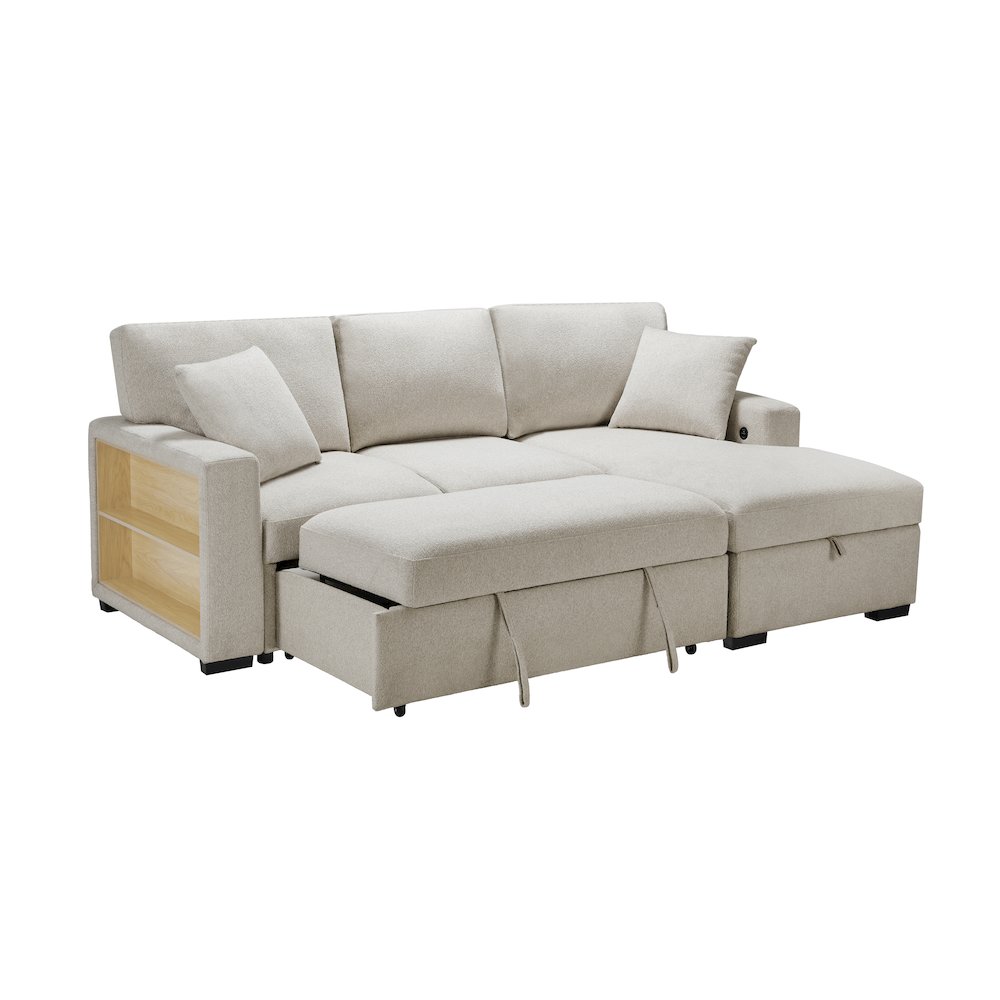 Pompano Boucle Sectional with Right Chaise, Pull-out Bed in Beige