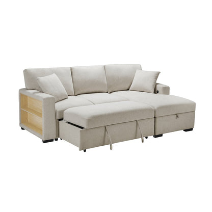 Pompano Boucle Sectional with Right Chaise, Pull-out Bed in Beige
