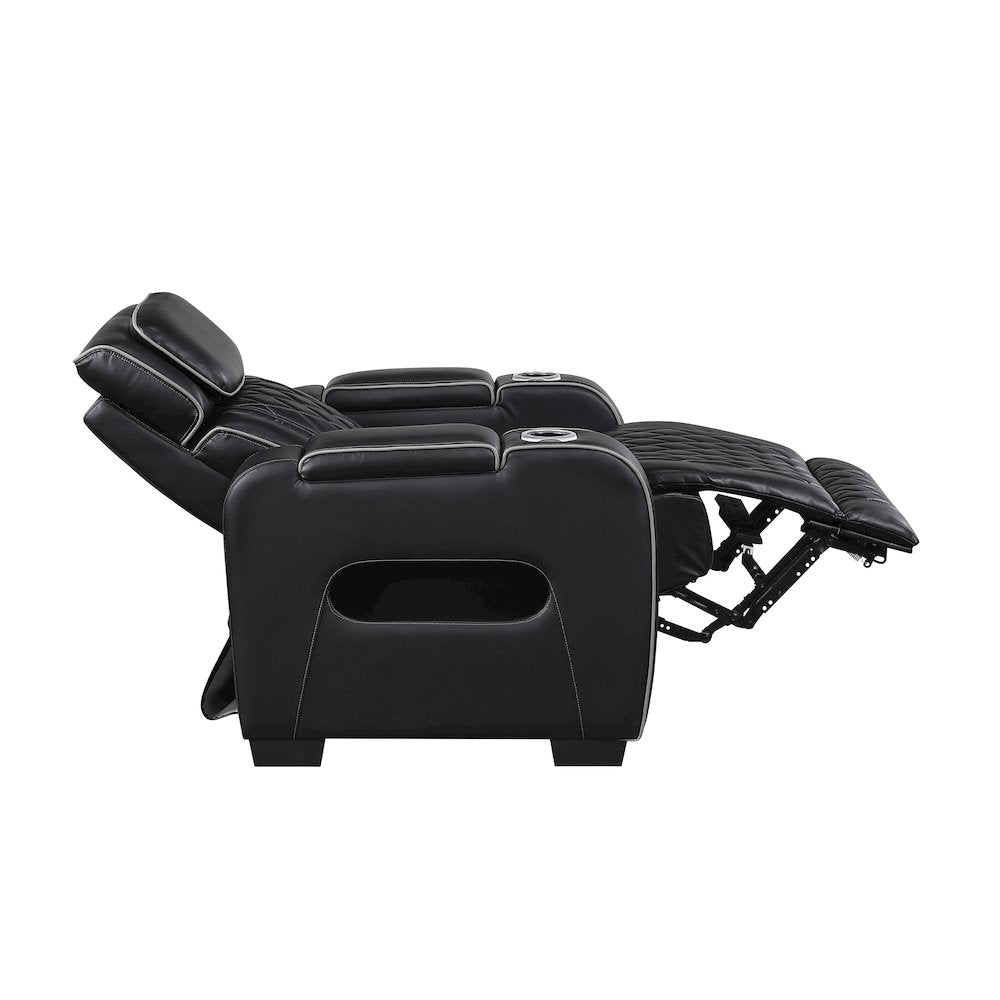 Fairway Faux Leather Power Reclining Chair with Power Headrest in Black