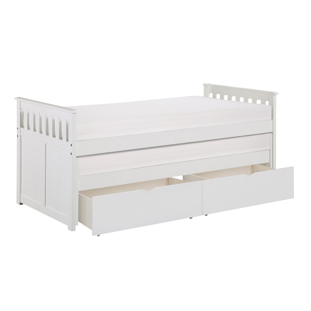 Galen Pine Twin/Twin Bed with Storage Boxes in White