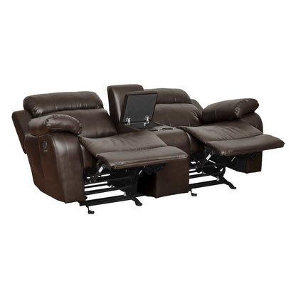 Marille Faux Leather Double Glider Reclining Love Seat in Brown