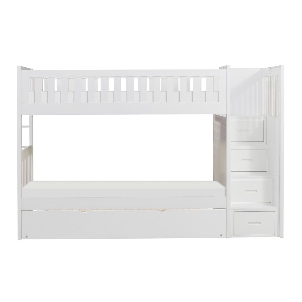 Galen Pine Bunk Bed with Reversible Step Storage in White