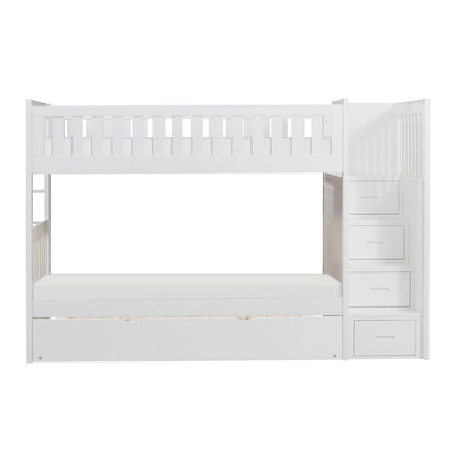 Galen Pine Bunk Bed with Reversible Step Storage in White
