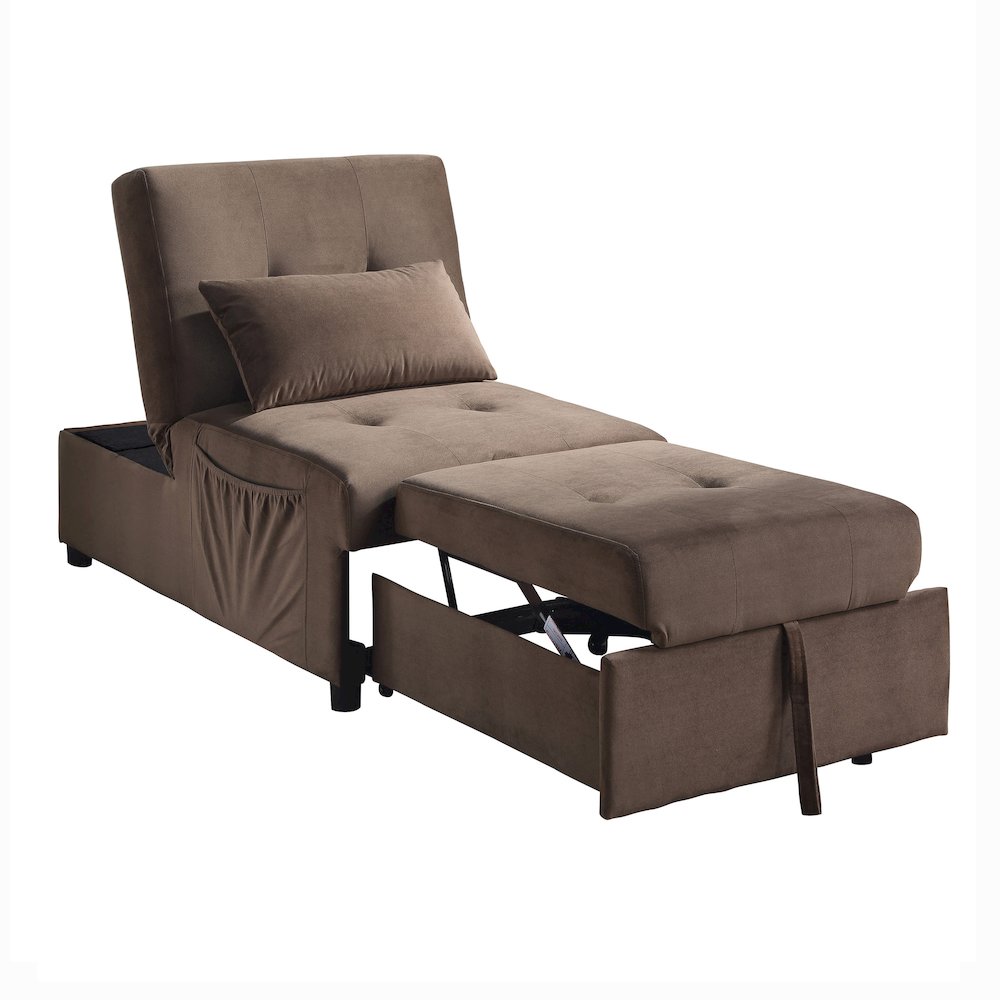 Garrell Velvet Storage Bench with Pull-Out Ottoman in Brown