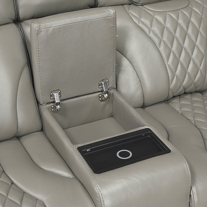 Apex Leather Pwr Double Reclining Love Seat with Center Console in Gray