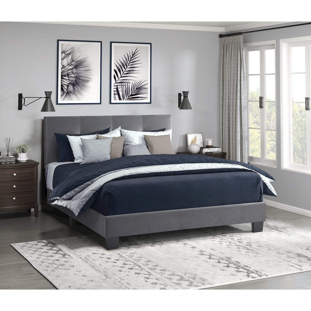 Newberry Velvet Full Platform Bed in Dark Gray