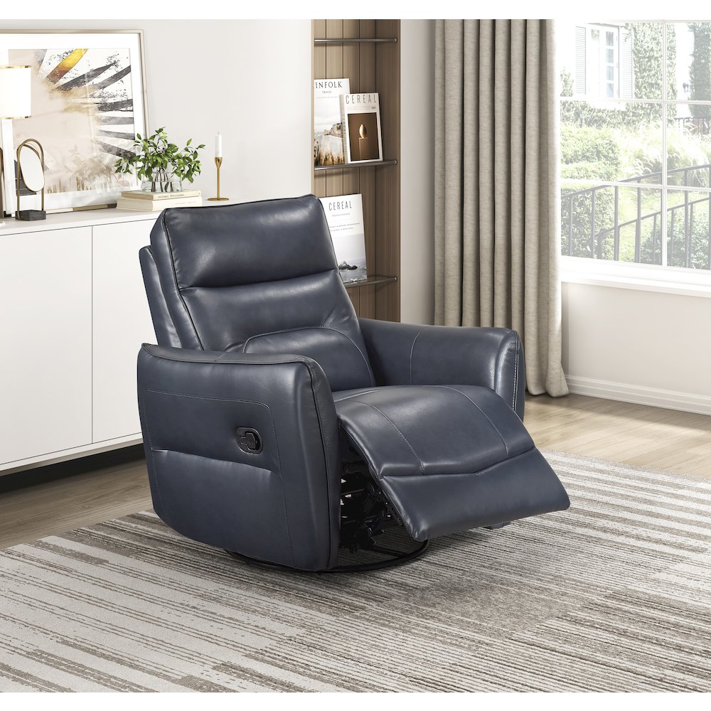 Thomas Leather Swivel Glider Reclining Chair in Dark Blue