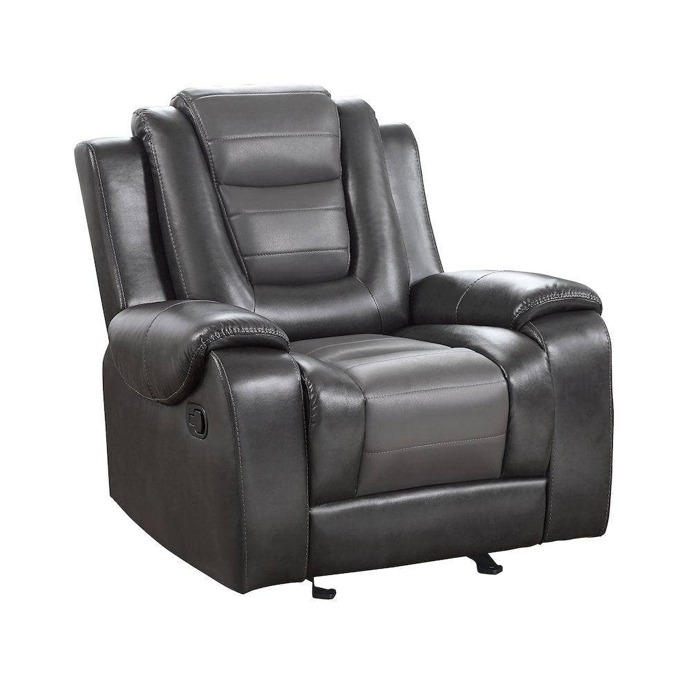 Briscoe F. Leather Gldr Rclng Chair in 2-Tone (Light Gray and Dark Gray)