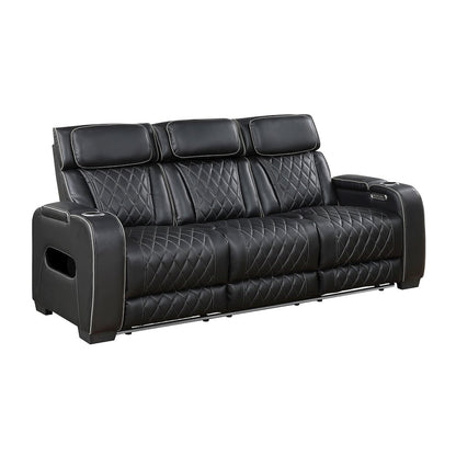 Fairway Faux Leather 3PC Power Double Reclining Sofa in Black