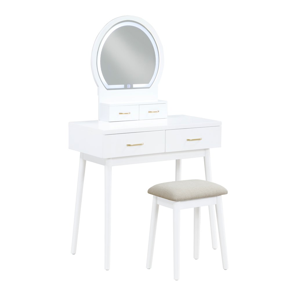 Camilla Acacia Vanity Dresser with Mirror and Stool in White