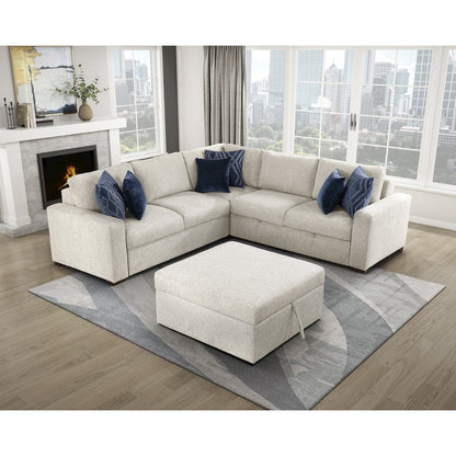 Isla Microfiber 4-Piece Sectional with Pull-out Bed and Ottoman in Beige