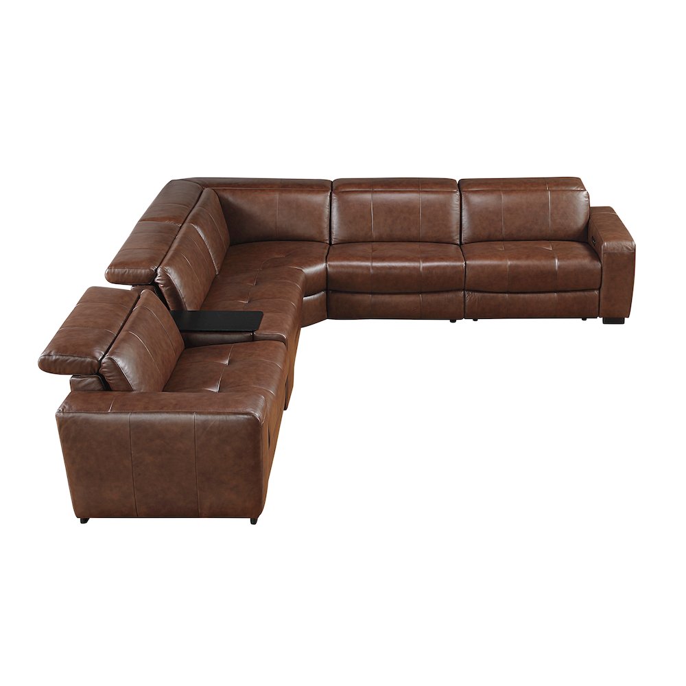 Sutton Leather 6-Piece Modular Power Reclining Sectional in Brown
