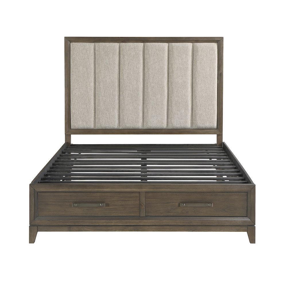 Aris Asian Hardwood QN Platform Bed w Footboard Storage in Dark Walnut