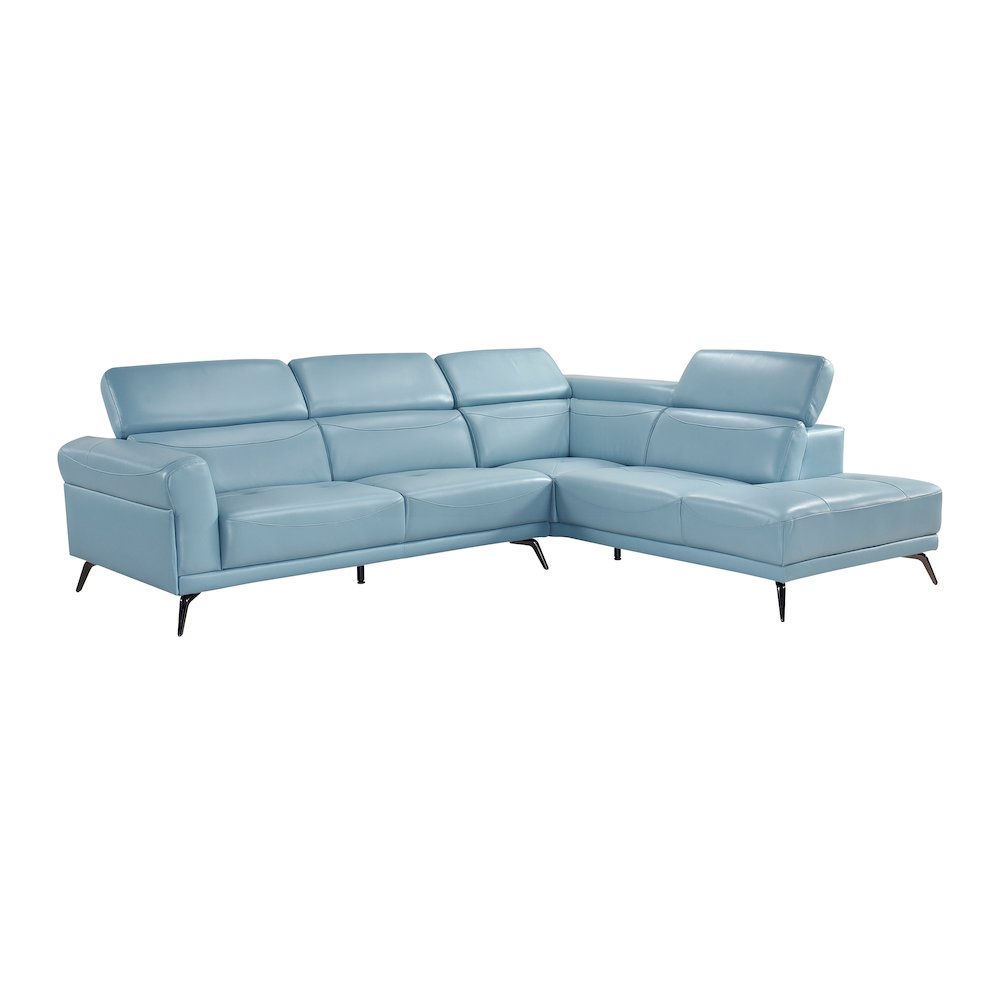 Giselle Leather 2-Piece Sectional with Right Side Chaise in Blue