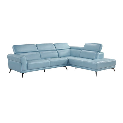 Giselle Leather 2-Piece Sectional with Right Side Chaise in Blue