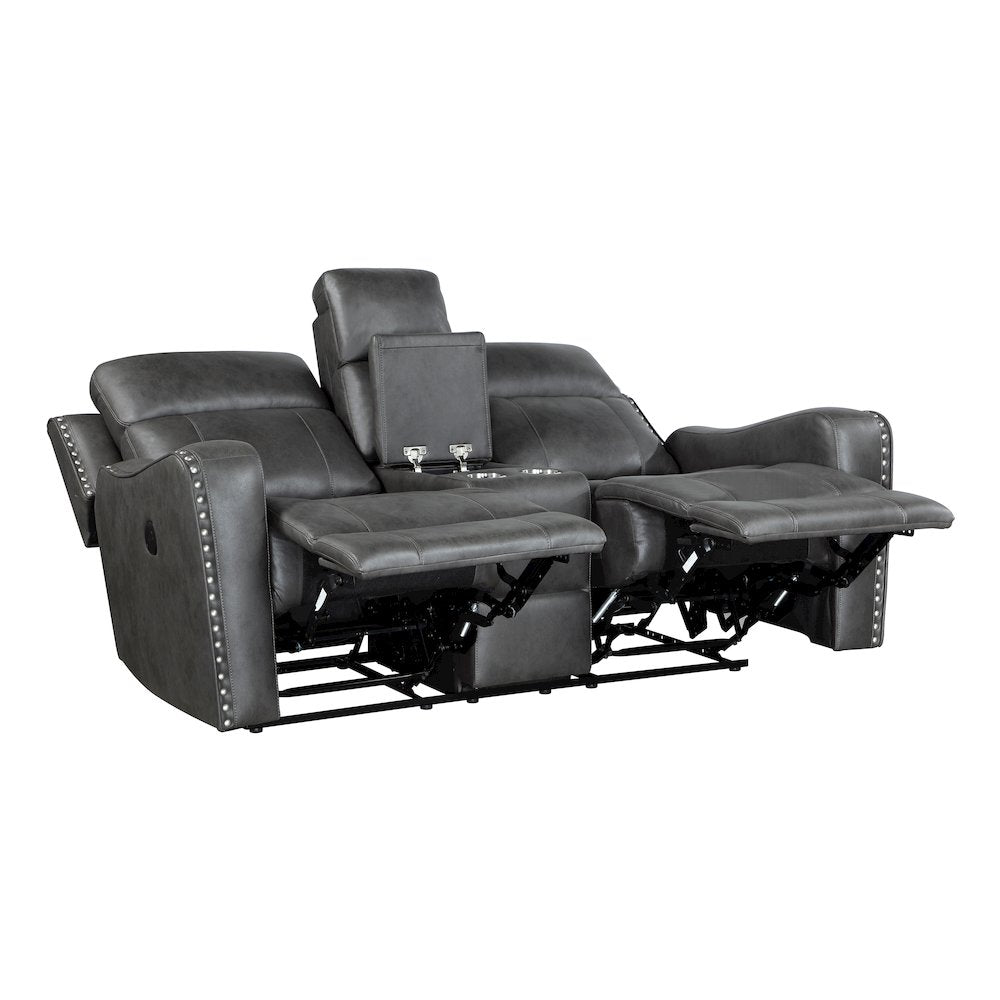 Kellen Microfiber Power Double Reclining Love Seat in Smoky Gray
