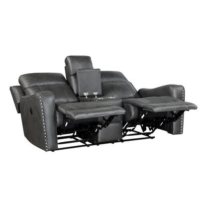 Kellen Microfiber Power Double Reclining Love Seat in Smoky Gray