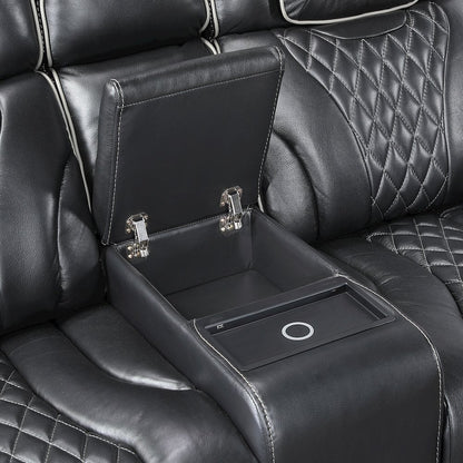Apex Leather Pwr Double Reclining Love Seat with Center Console in Black