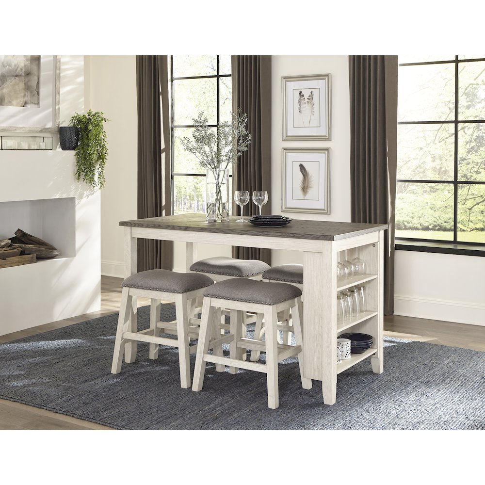 Timbre Wood Counter Height Table in Antique white and Rosy Brown Finish