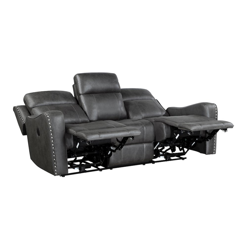 Kellen Microfiber Power Double Reclining Sofa in Smoky Gray