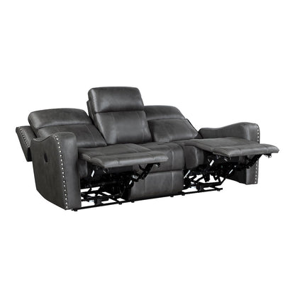 Kellen Microfiber Power Double Reclining Sofa in Smoky Gray