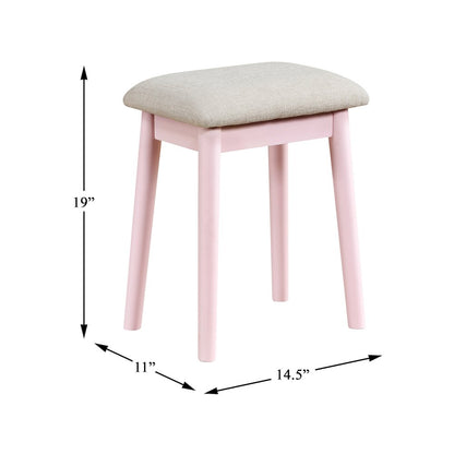 Camilla Acacia Vanity Dresser with Mirror and Stool in Pink