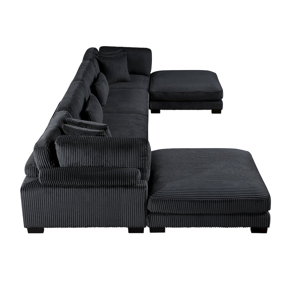 Traverse Corduroy 6-Piece Modular Sectional with Ottomans in Black