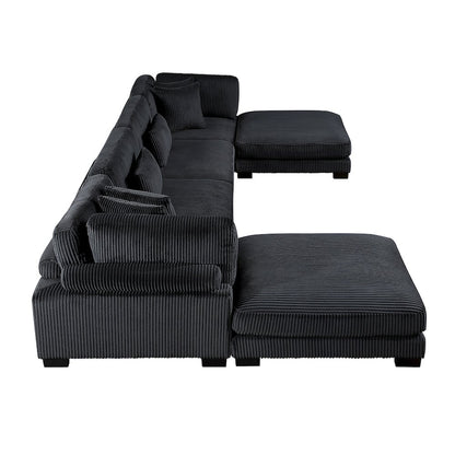 Traverse Corduroy 6-Piece Modular Sectional with Ottomans in Black