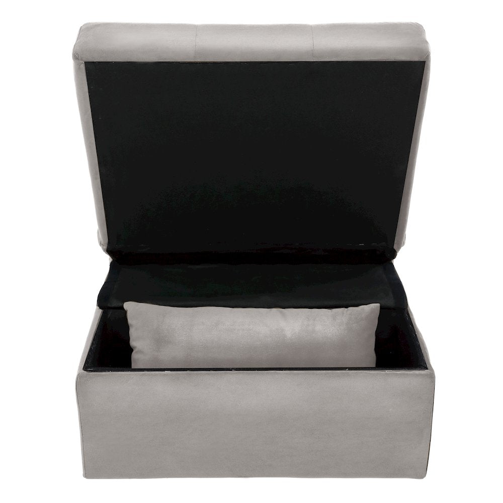 Garrell Velvet Storage Bench with Pull-Out Ottoman in Brownish Gray