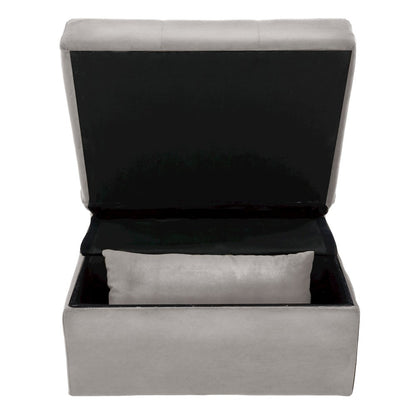 Garrell Velvet Storage Bench with Pull-Out Ottoman in Brownish Gray