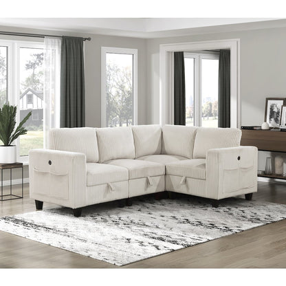Walterboro Corduroy 4-Piece Sectional with Storage in Beige