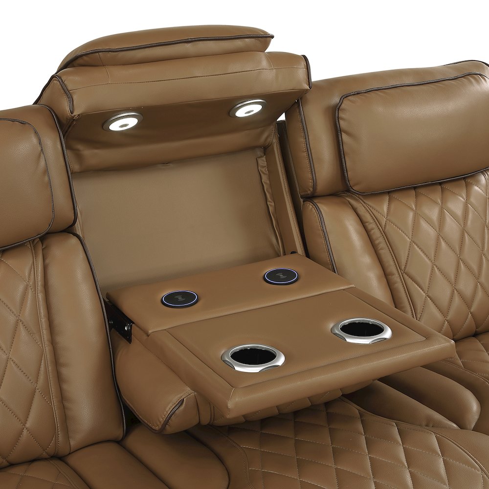 Fairway Faux Leather Power Double Reclining Sofa in Brown