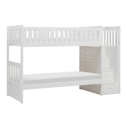 Galen Pine Bunk Bed with Reversible Step Storage in White