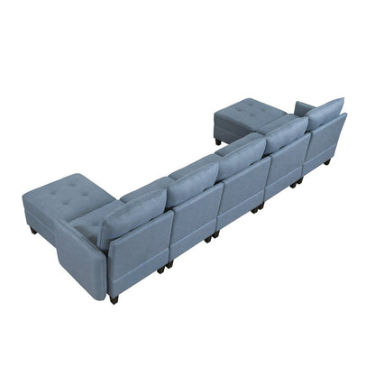 Garren Textured 7-Piece Sectional with Storage and Two Ottomans in Blue