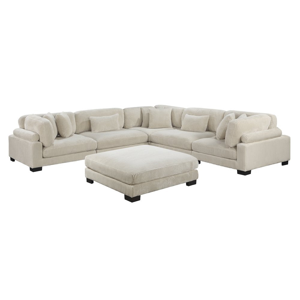 Traverse Corduroy 6-Piece Modular Sectional with Ottoman in Beige